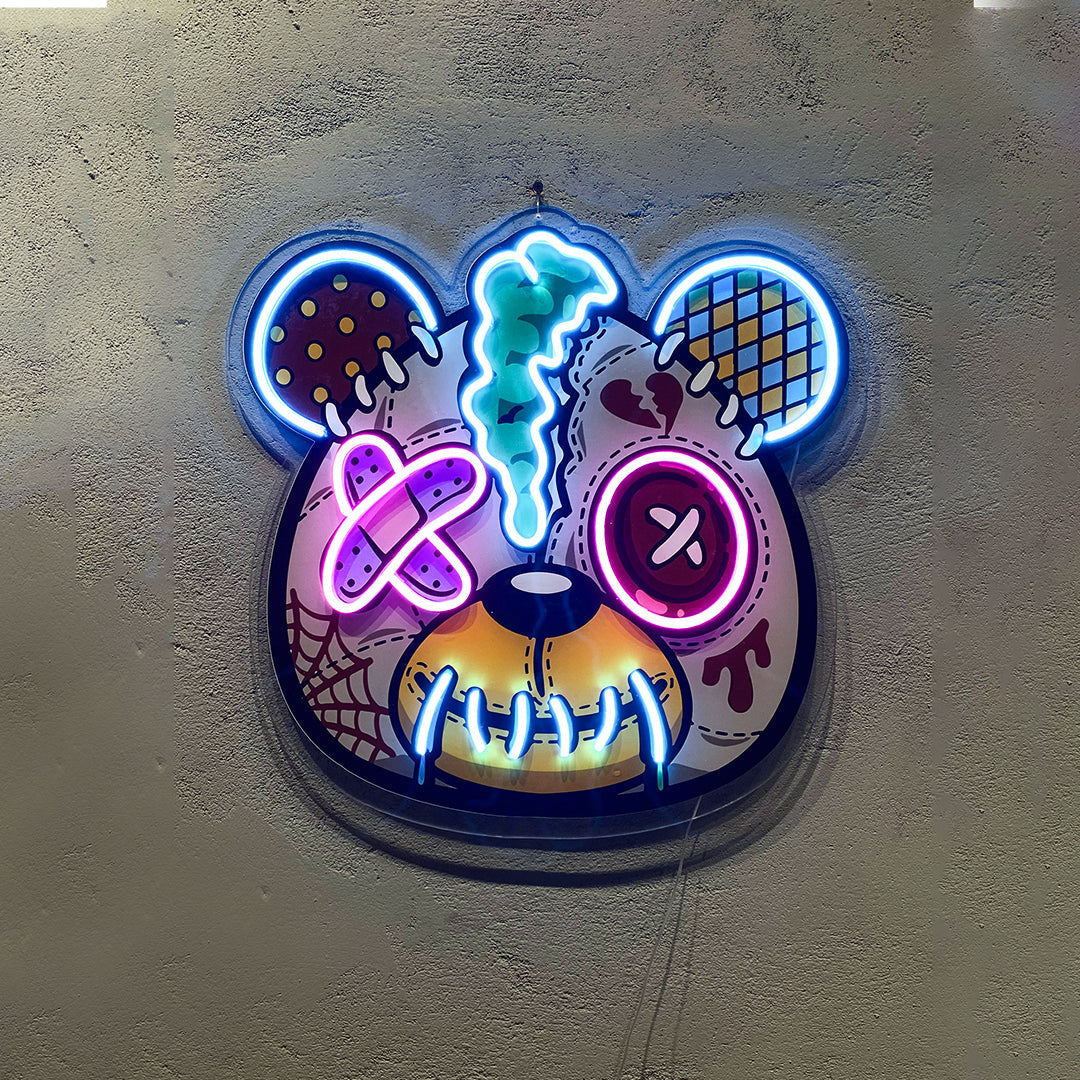 Mad Teddy Bear Neon Artwork