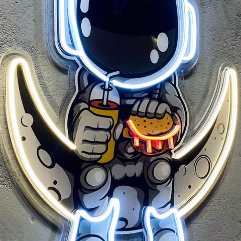 Astronaut Holding A Burger Neon Artwork