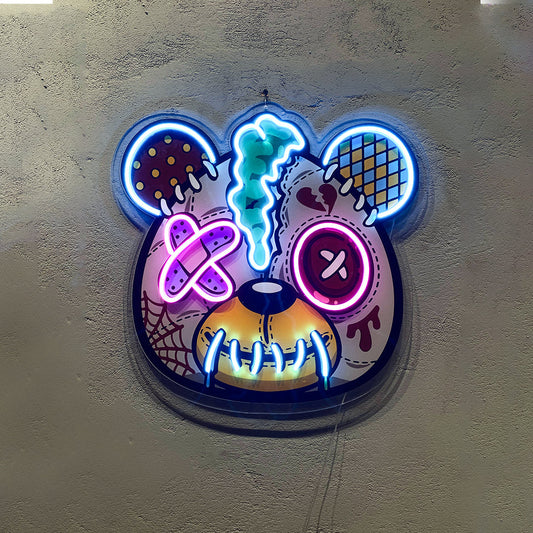 Mad Teddy Bear Neon Artwork