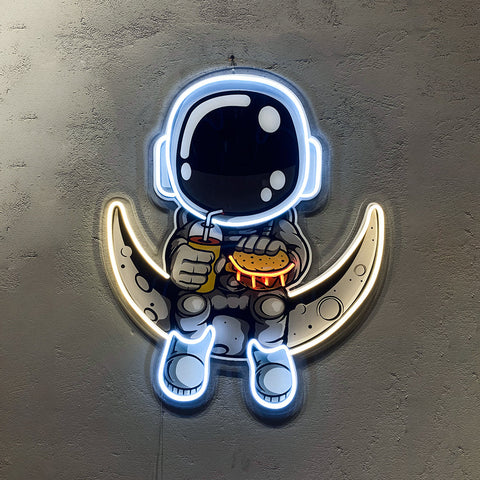 Astronaut Holding A Burger Neon Artwork