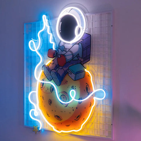 Astronaut Fishing Led Neon Acrylic Artwork