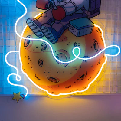 Astronaut Fishing Led Neon Acrylic Artwork