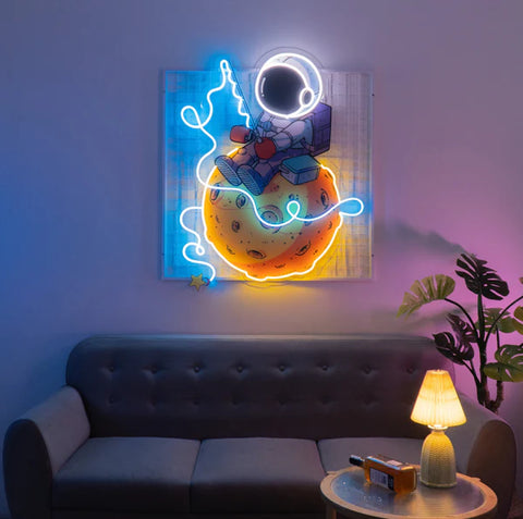 Astronaut Fishing Led Neon Acrylic Artwork