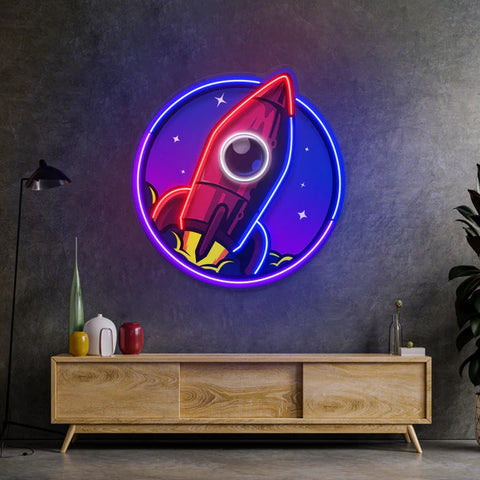 Spaceship Rocket Launch Web Galaxy LED Neon Sign Light Pop Arty