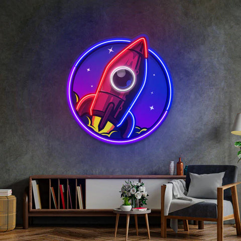 Spaceship Rocket Launch Web Galaxy LED Neon Sign Light Pop Arty