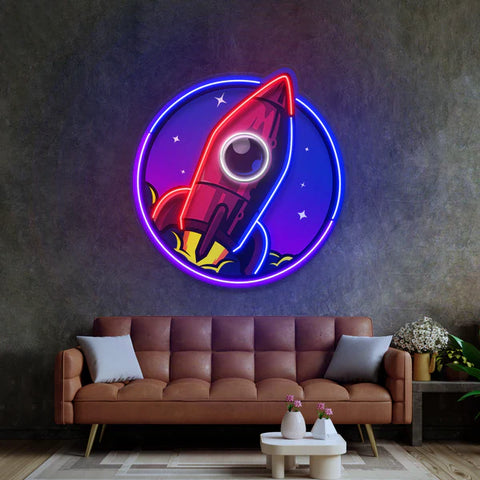 Spaceship Rocket Launch Web Galaxy LED Neon Sign Light Pop Arty